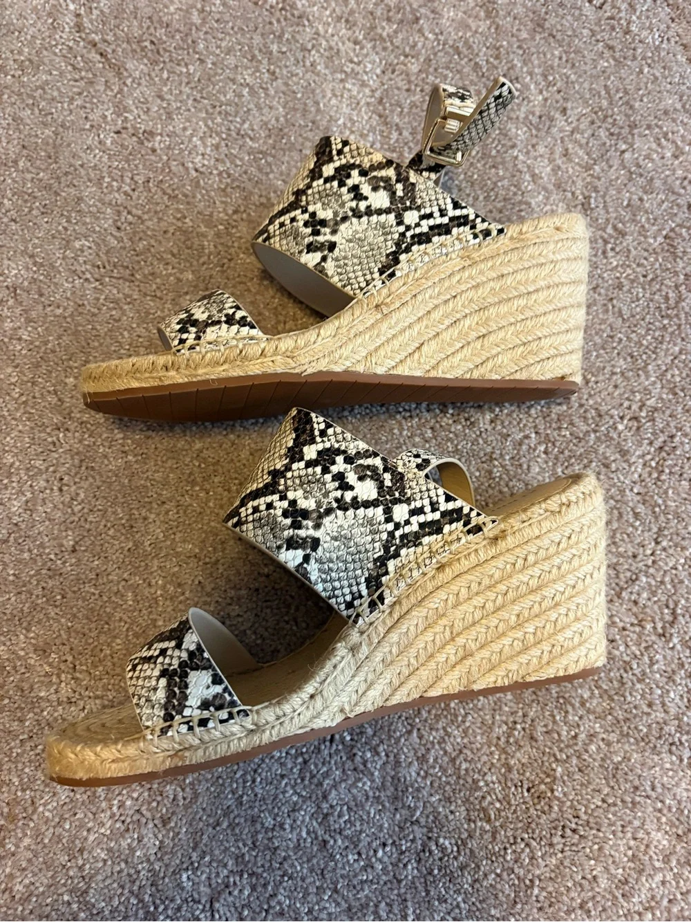 Kenneth Cole Snake-Print Espadrille Wedge Sandals - Black & Cream NEVER WORN 7.5